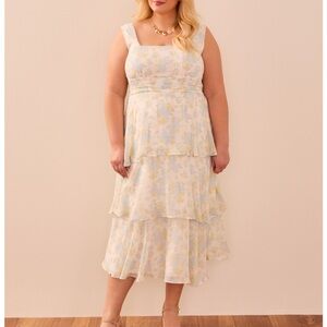 Arula Eliana Tiered Sleeveless Sparkle Floral Fit & Flare Midi Maxi Dress 1X NWT